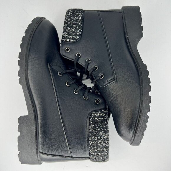 Womens 430001128173 Black Leather Boots Lace Up Mid Top Round Toe Block Size 10 - Picture 7 of 9